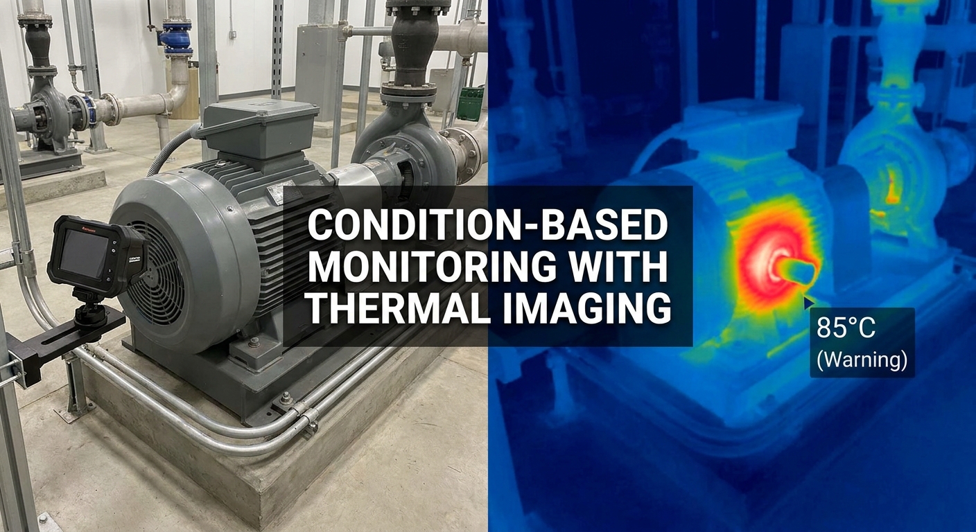 Industrial thermal monitoring camera watching motors, conveyors, and bearings for condition monitoring